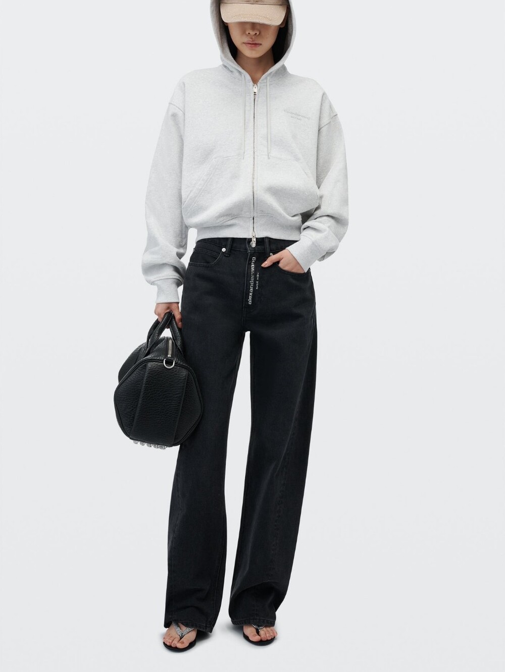 Alexander Wang crystal hotfix float logo fly mid-rise relaxed jean